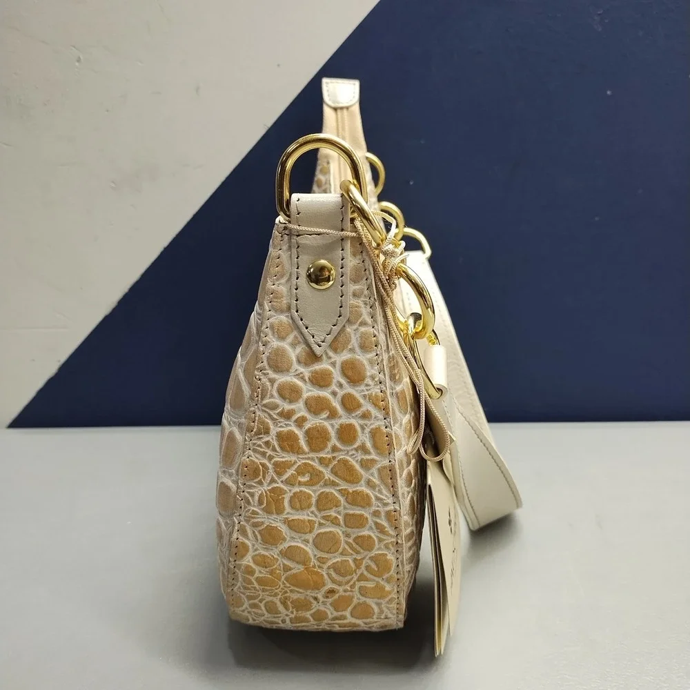 Anuschka 701 Small Convertible Hobo Bag Womens Cream Croc Leather Zip Closure